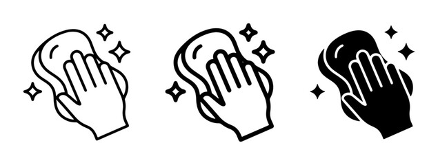 Obraz premium Hand Cleaning with Sponge Icons, Sparkling Clean Surface, Hygiene and Sanitation Vector Graphics