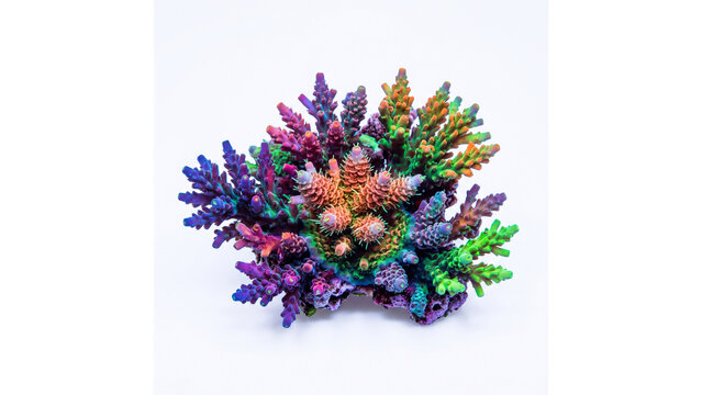 Vibrant Multi-colored Acropora Coral Isolated on White Background