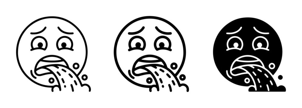 Vomiting Emoji Icon Set, Nauseous Face Graphics, Sick Emotion Symbols, Barf Emoticon Vector Art, Illness Expression Illustration