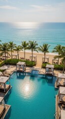 Fototapeta premium Luxurious Tropical Resort with Sparkling Pool and Ocean View.