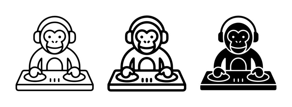 DJ Monkey Icon Set, Music Entertainment, Animal Character, Audio Equipment, Graphic Design Elements