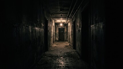 Obraz premium Dark abandoned corridor with single light. Halloween concept.