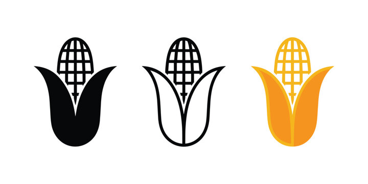 Black and yellow corn in different styles corn black corn agriculture food vector illustration isolated on white background