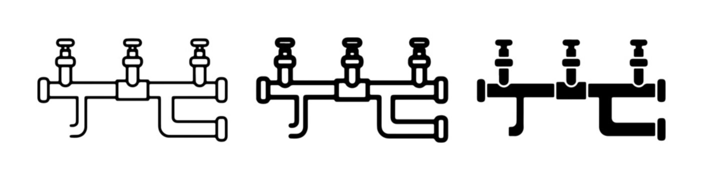 Plumbing Manifold Icons, Water Distribution System Symbols, Hydronic Heating Components, Industrial Pipe Fittings, Vector Set