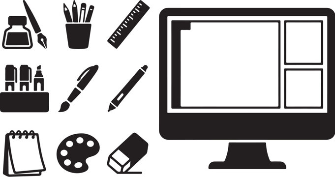 Graphic design tools and computer screen illustration