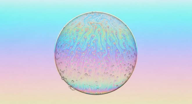 Iridescent Soap Bubble Suspended with Delicate Patterns