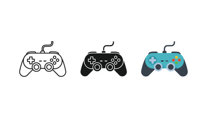 Video game controller icon set outline solid and colorful gamepad vector © vidstore