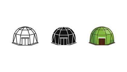 Greenhouse icon set outline solid and colorful geodesic dome vector © vidstore