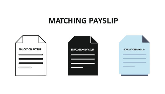 Education payslip icon set in three distinct graphic styles vector
