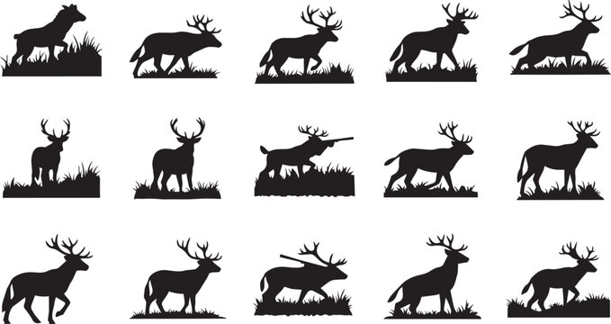 Deer silhouettes, black deer icons, elk illustrations, wildlife graphics, 20 animal designs