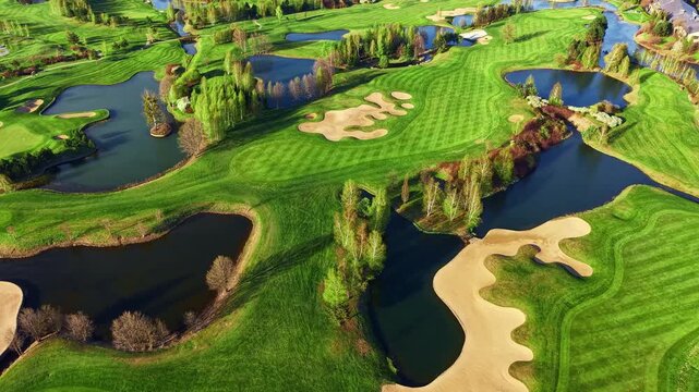 Relaxing outdoor golf course scene from above