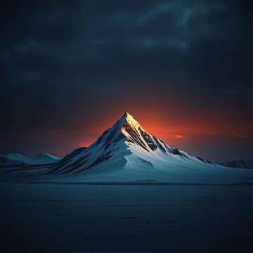 A solitary crest pierces the inky heavens, a study in stark contrasts on the glacial expanse,  Vadret da Porchabella,  winter