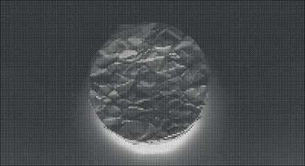 A large crumpled sphere glows brightly in the dark transparent background © Badsha