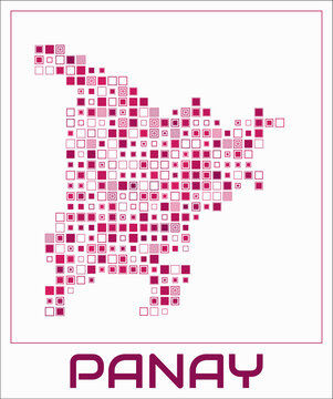 Panay digital style map. Large square dots on white background. Dotted shape of the island. Panay map and title. Amazing vector illustration.