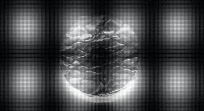 A large crumpled sphere glows brightly in the dark transparent background