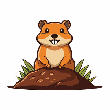 Cute cartoon hamster peeking out from a dirt mound