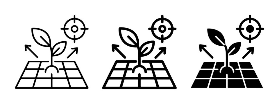 Plant Growth Target Icons, Seedling Development Goals, Agricultural Research Focus, Precision Farming Concepts, Organic Cultivation Objectives