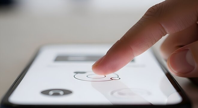 Finger touching smartphone screen, interaction concept