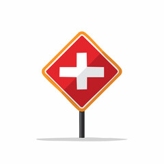 Fototapeta premium Red diamond road sign with white cross symbol