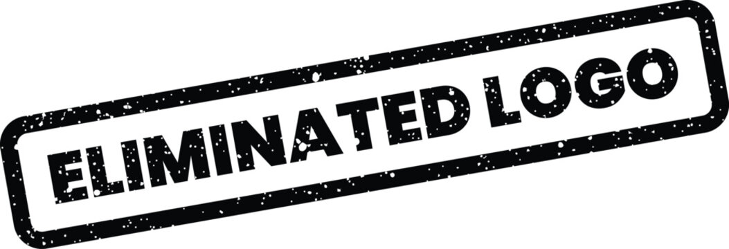Textured rubber stamp indicating an eliminated logo, signifying brand change, outdated identity, or corporate rebranding process