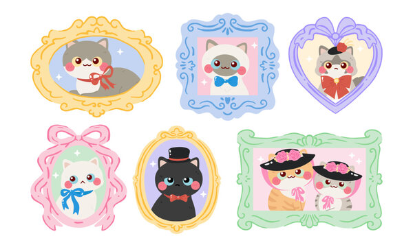 Cute royal cat in rococo style frame picture