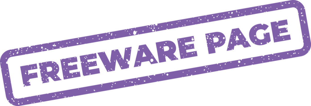 Tilted grunge style vector stamp displaying Freeware Page text, suitable for digital information labeling