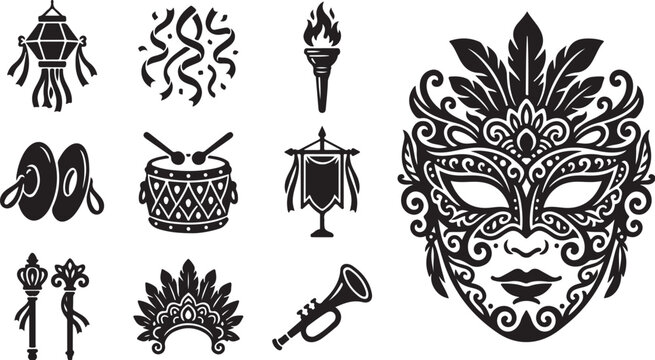 Mardi Gras Carnival Mask and Party Symbols Illustration