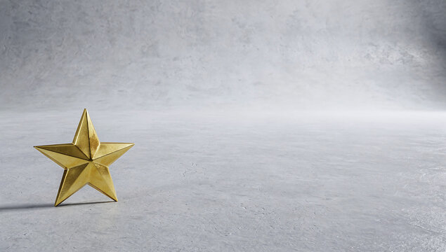 Golden star on gray concrete surface side view