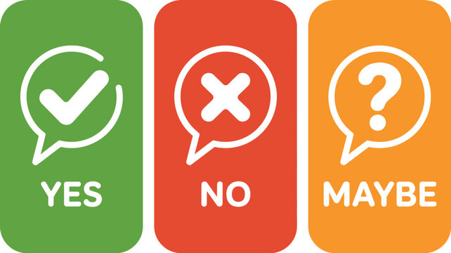 Three Panel Decision Making Graphic With Yes No Maybe Options For Business Presentations