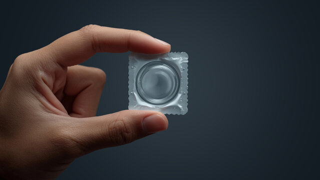 Close-up of a female hand holding a condom