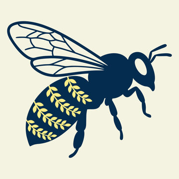 Stylized bee with leaf pattern on abdomen pollinator illustration