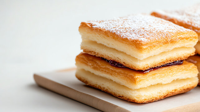 Delicious layered pastry squares dusted with powdered sugar, perfect for indulgent desserts or afternoon snacks.