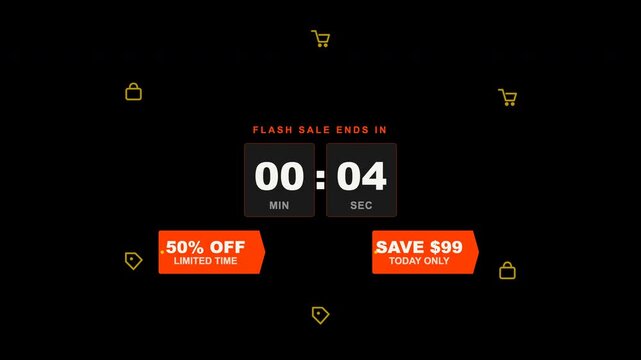 Digital flash sale countdown timer graphics icons for marketing promotions. Perfect for banners and sales offers to create urgency.