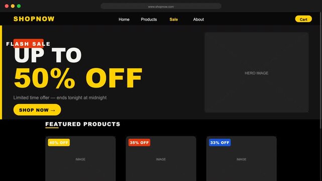 Ideal for web designers, developers making darkthemed ecommerce sites. Showcase products with buttons, sale banners, featured product grids. Great for online businesses.
