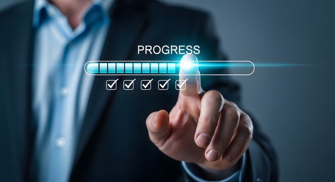 Loading progress bar businessman interacting with digital progress indicator
