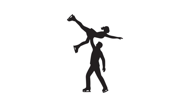 Silhouette Of Young Couple Ice Skating Together On White Background For Winter Sports Concepts