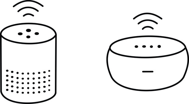 Vector illustration of smart speakers with wifi signal isolated on white, wireless audio device icon set