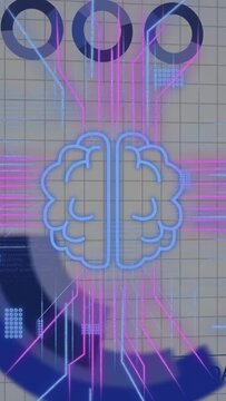 Vertical video: COLLECTING DATA tag showing brain pulsing as data flowing and chart updating for AI