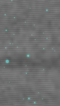 Vertical video: Ruled gray panel showing teal dots drifting, top dark area emerging, forming stars