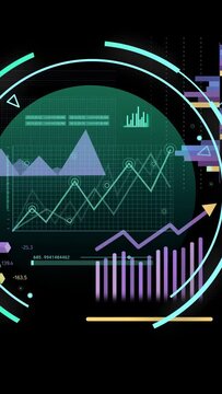 Vertical video: On pulse teal HUD animating rings, updating charts to show analytics