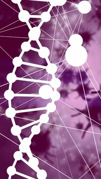 Vertical video: On play DNA helix pulsing and swaying as node pair moving to show molecular network
