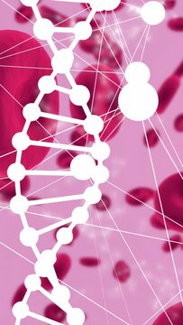 Vertical video: On start DNA helix shifting, nodes reorienting, discs drifting, showing motion