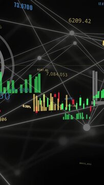Vertical video: HUD ring appearing, candlestick cluster panning and growing highlighting nodes