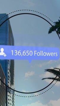 Vertical video: Blue marker appearing, follower bubble fading and updating counts, showing growth