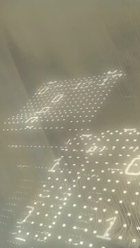 Vertical video: Camera moving as bill showing face, serial, seal to reveal security under LED grid