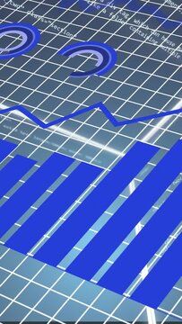 Vertical video: Glow starting 3D dashboard tiles forming bars, line tracing trends, showing data