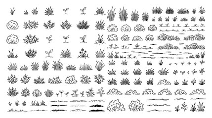 Plants and grass icons set for architectural landscape design in hand drawn sketch style © UrbanDruid