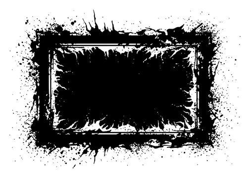 Black rectangular frame with aggressive splatter edges and heavy ink texture style