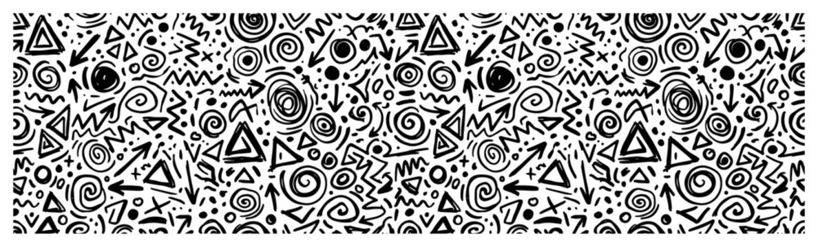 Abstract geometric symbols including arrows and triangles in playful doodle style