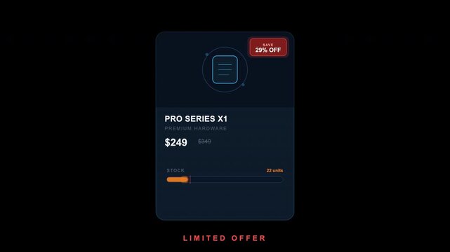 Digital purchase window for pro series x1 with pricing, discount, and limited offer. Ideal for ecommerce websites and promotional graphics.